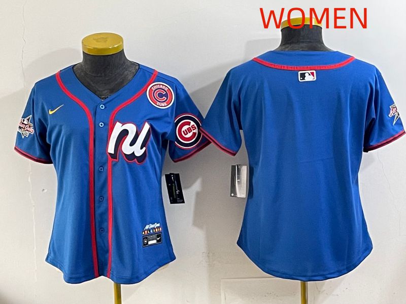 Women 2025 Chicago Cubs Blank Blue All star Nike MLB Jersey style 02